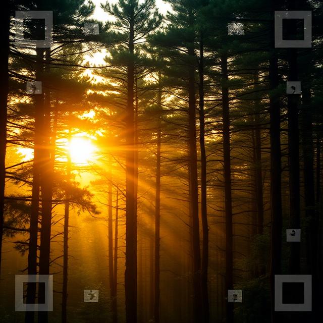 Artistic QR code shaped like a misty pine forest