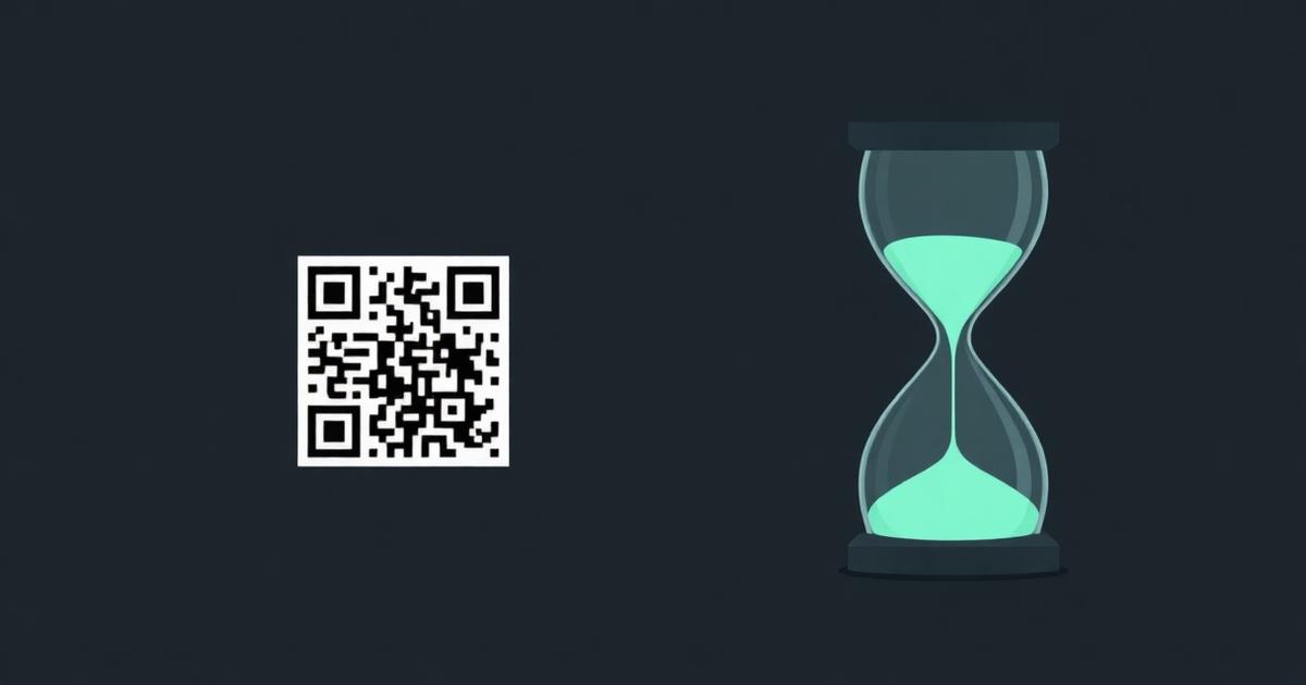 QR code beside an hourglass illustrating QR code expiry