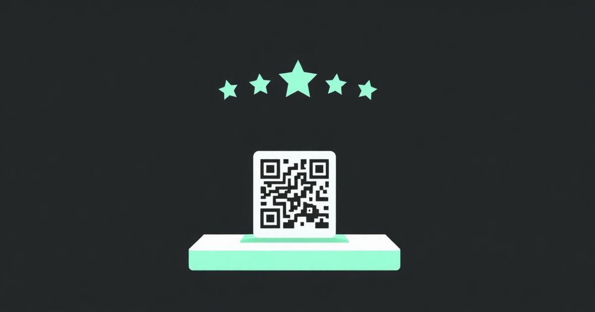 Google review QR code card with five stars above it